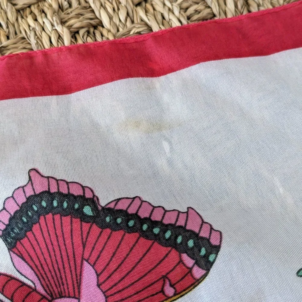 VTG Polyester Butterfly Scarf - From Italy - RN24409 - Red, white, yellow